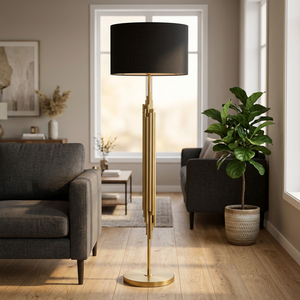 Lámpara de Pie Moderna de Hierro con Pantalla Redonda de Tela Negra, Luz LED Cálida Suave, Base E26/E27, Altura Ajustable, para Uso en Hoteles - Product Image 2
