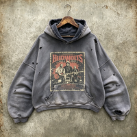 Hoodie Pria Musim Gugur Heavyweight Fleece Bordir ODM Streetwear Acid Wash Hand-Distressed Spray Wash 480GSM Oversized
