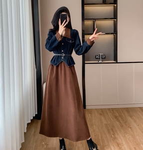 Droma秋と冬のカジュアル2ピースセット女性用トップとハイウエスト女性用ロングスカートセット - Product Image 5