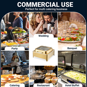 Ensemble de réchauds de <span class=keywords><strong>buffet</strong></span> de luxe en acier inoxydable doré avec vitrines pour traiteur, idéal pour les mariages et les événements hôteliers - Product Image 6