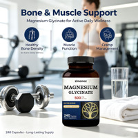 Capsules de glycinate de magnésium chélaté 500 mg, marque privée OEM, 240 capsules par flacon, pour adultes - Énergie, sommeil, soutien osseux