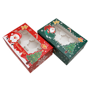 Boîte à cupcakes de Noël personnalisée avec fenêtre, emballage en papier pour desserts, muffins, beignets, tartes aux œufs, boîte cadeau de boulangerie avec couvercle transparent, vente en gros - Product Image 5
