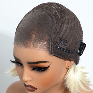Peluca sintética sin pegamento con encaje frontal HD, pre-arrancada, de fibra resistente al calor, 6x4, con encaje frontal, cabello corto en capas, de fábrica - Product Image 6