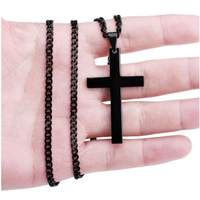 Collier Pendentif Charme pour Homme, Croix Noire sur Chaîne à Maillons en Acier Inoxydable Plaqué Or et Argent, Bijou Cadeau