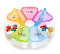 Organisateur de pilules hebdomadaire de voyage, boîte à pilules ronde portable pour 7 jours, boîte à pilules en forme de fleur, conteneur à pilules, porte-médicaments pour pilules de vitamines
