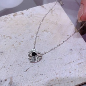 S925 Silver <b>Heart</b> Pendant Necklace With <b>Black</b> Onyx Bezel Setting For Gift Fashion Jewelry - Product Image 1