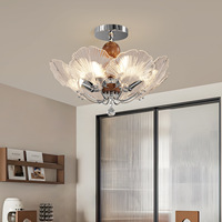 Lustre LED moderne en cuivre et verre, style antique français, à pétales, changeant de trois couleurs, 58 cm, pour bureau, salle à manger et chambre à coucher