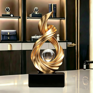 Sculpture Feng Shui de prospérité, ornement abstrait moderne doré, décoration pour salon, bureau, meuble TV - Product Image 4