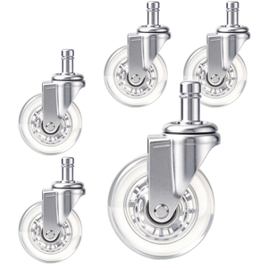 Ruedas Transparentes de PU para Silla de Oficina de 3 Pulgadas, Vástago de Inserción de 11*22mm, Juego de 5 Piezas, Ruedas Giratorias Suaves de Cristal para Muebles - Product Image 1