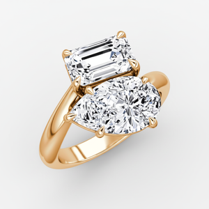 خاتم تو آي إم أو من الذهب الأصفر عيار 14 قيراط مع ألماس مختبري 3.0 قيراط بقطع كمثري وزمردي، خاتم خطوبة للنساء بحجرين - Product Image 1