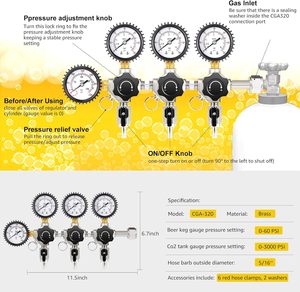 Regolatore di CO2 per Torre di Birra a Tre Rubinetti, Erogatore CGA-320, Regolatore per Bombola CO2, Regolatore di Gas per Feste e Matrimoni - Product Image 2