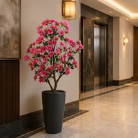 Arbre d'azalée artificiel de 110 cm, plante fleurie au toucher réel avec des fleurs rose vif, décoration intérieure et extérieure, vente en gros