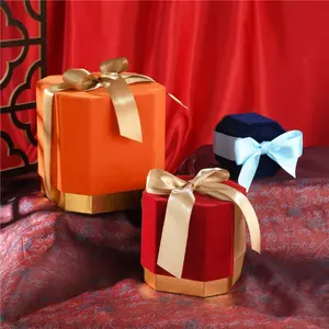 럭셔리 기념품 벨벳 웨딩 박스 휴대용 선물 상자 빨간 사탕 종이 리본 포장 상자