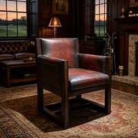 Fauteuil d'appoint vintage Art Déco en cuir véritable avec structure en bois massif et garniture cloutée pour hôtel, maison, salon