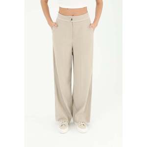 Women's Soul Brand Beige Wide Leg Pants with Embroidered Waist Detail for Casual and Elegant Wear, Sizes S-XL - Product Image 4