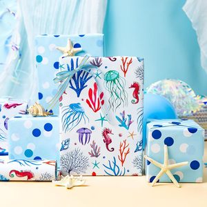 Baby Shower Wrapping <b>Paper</b> Birthday Wrapping <b>Paper</b> <b>Blue</b> double-sided ocean-themed wrapping <b>paper</b> Children's gift wrapping <b>paper</b> - Product Image 1