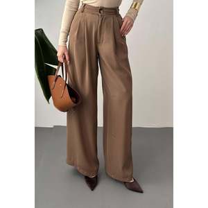 Pantalones Cargo Plisados Mocca para Mujer, al por Mayor, Cómodos, con Cintura Elástica, Pierna Ancha, Casuales, de Lona, con Patrón Brillante Formal - Product Image 3