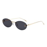 Kacamata Hitam Tanpa Bingkai UV400 Emas Gradasi Berlian Oval Fashion High Sense Tren Eropa Amerika Kecil Dekoratif Unisex