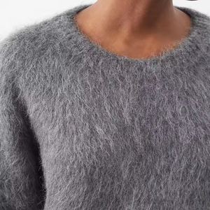 OEM Tùy Chỉnh Thiết Kế Logo Áo Thun Crew Cổ Đan Căng Phụ Nữ Người Đàn Ông Dài Lông Dệt Kim Mờ Chunky Pha Trộn Alpaca Len Áo Len - Product Image 2