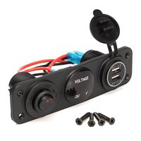 Enchufe de alimentación de 12V, USB dual + voltímetro LED, adaptador de encendedor de cigarrillos para coche, cargador con pantalla de voltímetro digital y interruptor