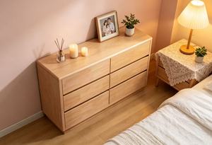 Commode scandinave moderne en bois massif à 6 tiroirs, meuble de rangement pour salon, buffet - Product Image 6