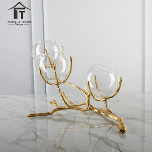 롱 싱글 스템 샹들리에 꽃병, 블로운 글라스 꽃병 홈 데코 장식 구리 두바이 화병 - Product Image 3