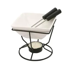 Set Van Keramische Boter Warmer Fonduepot Kaars Chocolade Smeltpot Boter Kaas Smelt Hete Pot Met Theelichtje