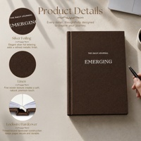 Carnet de notes journalier personnalisé A5 en lin brun foncé avec couverture rigide et estampage argenté, doté d'une pochette intérieure