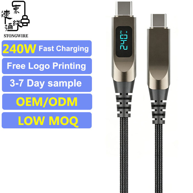 PD 3.1 USB-C to Type-C Cable 240W 5A Fast Charging Zinc Alloy & Nylon Weaving Cable for Camera & IOS Devices