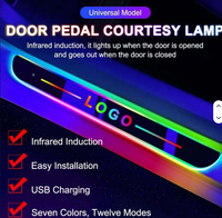 Pédale de bienvenue LED USB pour portière de voiture, 4 pièces, sans câblage, bande de seuil de porte, décoration de voiture, lumière d'ambiance à induction pour voiture