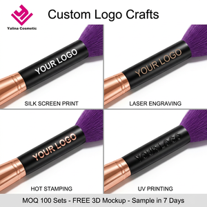 Set de Brochas de <span class=keywords><strong>Maquillaje</strong></span> de Lujo, 15 Piezas, Cerdas Moradas, Mango Negro, Oro Rosa, Logotipo Personalizado, Suaves, Veganas, para Base, Polvo y Ojos, OEM - Product Image 2