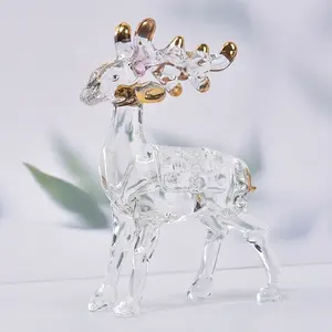 EU High Quality Luxury Christmas Table Decoration Ornaments K9 Crystal Glass Deer Figurine Relk Statue