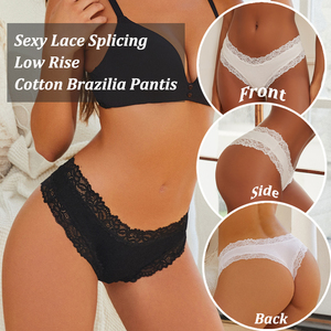 Culottes en dentelle sexy, culottes en coton, sous-vêtements pour femmes, couleur unie, confortables, taille basse, sous-vêtements extensibles - Product Image 2