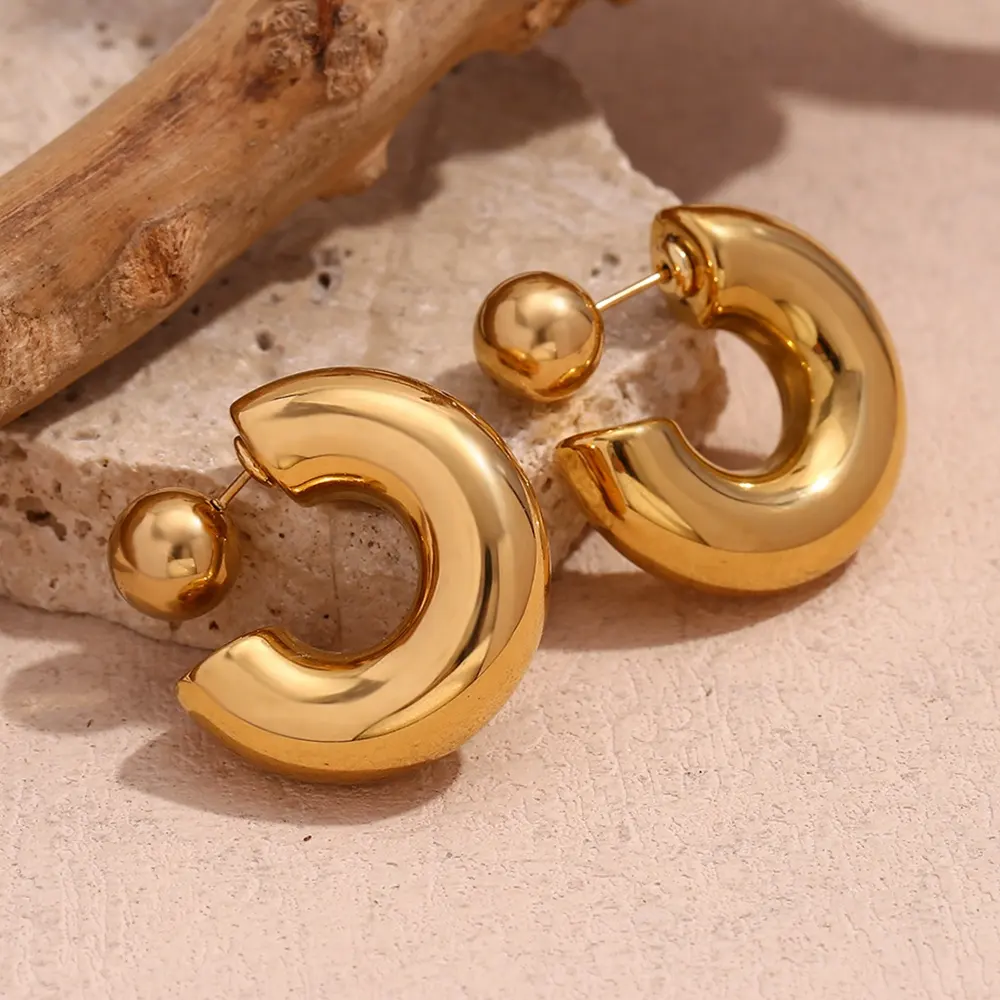 Pendientes de aro de oro hueco Joyería minimalista Acero inoxidable chapado en oro de 18 quilates Joyería libre de deslustre