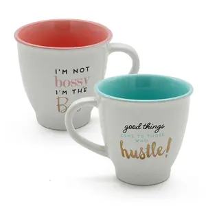 Tasses à café en céramique avec logo personnalisé, mugs à café blancs, rose imprimé, 13oz, vente en gros