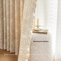 Cortina de Chenilla Teñida con Hilo, Estilo Francés, Cremosa, para Dormitorio, Sala de Estar de Alta Gama, Elegante y Romántica, con Patrón Floral Jacquard