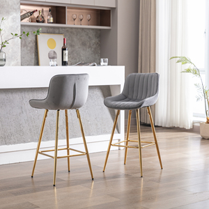 26 Inch Set of 2 Adjustable Velvet Fabric Bar <b>Stools</b> with Chrome Footrest Golden Legs Modern Design for <b>Dining</b>/Living Room Use - Product Image 4