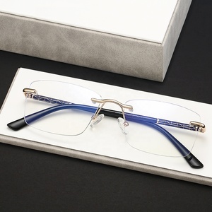 Lunettes sans monture de haute qualité pour hommes, anti-lumière bleue, alliage rectangulaire, bleu or, rétro, 2026, fabricant Qingqing, Chine - Product Image 2
