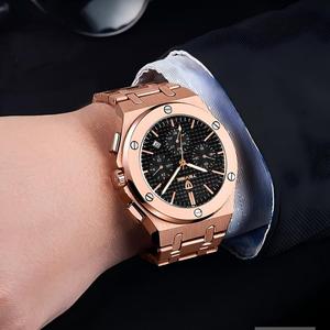 TEVISE T830B นาฬิกาข้อมือผู้ชายสายสแตนเลสโครโนกราฟควอตซ์นาฬิกากันน้ำวันที่อัตโนมัติสายสีเงินนาฬิกามือเรืองแสง - Product Image 2