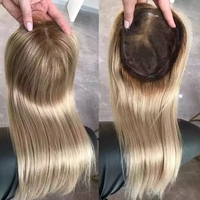 Extensiones de Cabello Humano Rubio Claro Remy, Mono Topper con Línea de Cabello Natural, Cabello Virgen Ruso con Cutícula Completa HD para Línea de Cabello Recedente