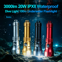 Lampe torche LED de plongée rechargeable 3000 lumens, longue autonomie, étanche jusqu'à 100 m, pour le snorkeling, la plongée sportive et les activités de plein air