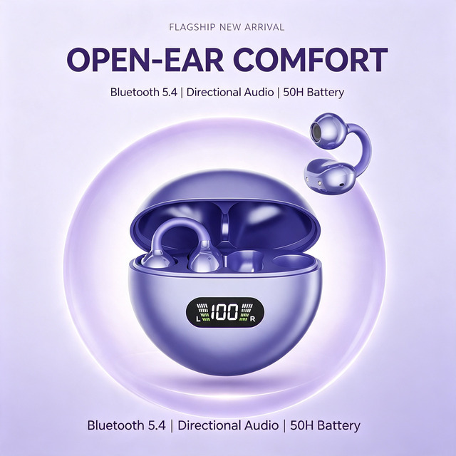 Smart Touch Control and Clear LED Battery Display Open Ear TWS Translation Earbuds with Mobile Phone for Music Calls and Sports