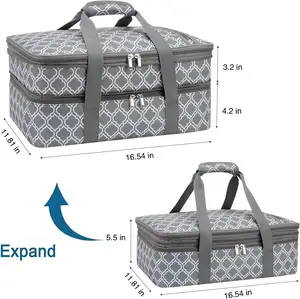 OBSCI factory Custom Portable Large Capacity travel 2 layers Insulated thermal Casserole Dish Carrier Bag Food Carriers