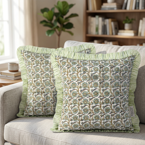 Decorative Bloom Bubbles Floral Ruffle Western Style Customizable Block Print Removable Washable Cotton Luxury Pillow Decor - Product Image 2