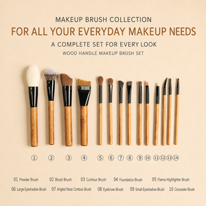 Großhandel Einzelnes Make-up-Pinsel-Set 14 Stile Natürliches Tierhaar Synthetikfaser Holzgriff Gesichts- und Augenpinsel OEM Individuelles Logo - Product Image 4