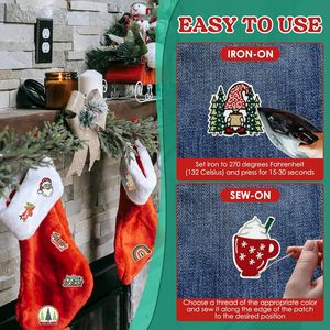 Custom 9 Pcs Christmas Iron On Patches Embroidered Santa Tree Cartoon <b>Appliques</b> For Bags Repair Various Sizes Red Green - Product Image 2