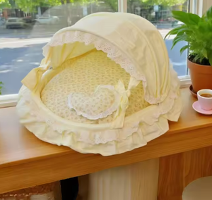 Tente de lit pour animaux de compagnie en dentelle, style princesse, maison pour chien et chat, douce, chaude, confortable, pliable, portable, nid de sommeil pour animaux de compagnie d'intérieur, coussin - Product Image 5