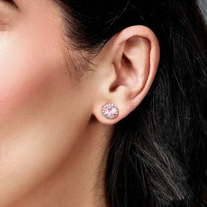 925 Sterling Silver Round Cut <b>Earring</b> Jewelry Natural <b>Rose</b> <b>Quartz</b> White Topaz <b>Earrings</b> for Women - Product Image 6