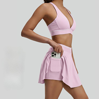 Ensemble de sport sexy pour femme : soutien-gorge de tennis à dos élégant et séchage rapide avec bandes contrastantes + jupe, idéal pour le pickleball et le padel