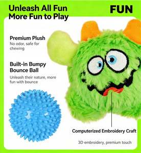 Jouet pour <span class=keywords><strong>chien</strong></span> en peluche Monster, interactif et couineur, avec balle élastique intégrée pour le nettoyage <span class=keywords><strong>des</strong></span> <span class=keywords><strong>dents</strong></span>, jouet en peluche brodé - Product Image 5